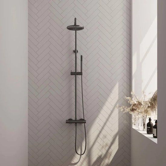 Brauer Gunmetal Carving Opbouw Thermostatische Regendouche - 20 cm douchekop - Staafmodel handdouche