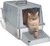 Merkloos / Sans marque Bol Cat Toilet - Stainless Steel XXL Closed Litter Box for Large Cats