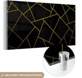 MuchoWow Glasschilderij - Geometrie - Design - Goud - Zwart - 40x20 cm - Acrylaat - Wanddecoratie - Modern