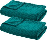 Atmosphera Plaid/bankdeken Monnet - 2x - petrol blauw - 180 x 230 cm - polyester fleece - geruit