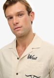 Superdry The Merchant Store Resort overhemd Heren Oatmeal Beige Linnen Katoen Korte Mouw Regular Fit S