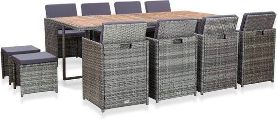 vidaXL 13-delige Tuinset poly rattan en acaciahout antraciet