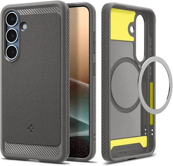 Spigen Rugged Armor MagFit - Hoesje Geschikt voor Samsung Galaxy S25 Plus - Back Cover Compatibel met MagSafe / Qi2 - Air Cushion - Marmer Grijs