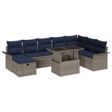 vidaXL Tuinbank Set 9-delig Grijs Polyrattan