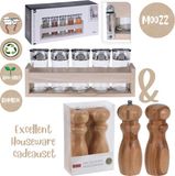 Excellent Houseware Cadeauset Excellent Houseware - Bamboe Peper & Zoutmolen & Kruidenrek 6 delig