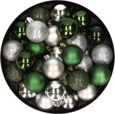 Merkloos / Sans marque Kaemingk B.V. 28x stuks kunststof kerstballen donkergroen en zilver mix 3 cm - Kerstboomversiering