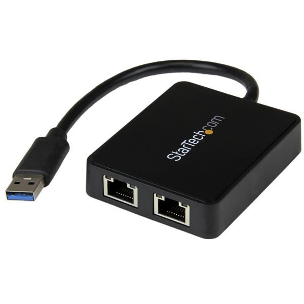 StarTech.com USB 3.0 naar 2-poorts Gigabit Ethernet Adapter met USB-poort - Zwart