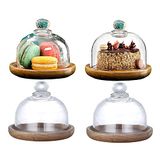 Tiamu 4 stuks mini-taartplateaus glazen bel met kap, dessert serveerplaat taartplaat met acryldeksel, snijplank kaas taartstandaard voor bruiloften/bakken koekjes gebak 10,5 x 9,5 cm