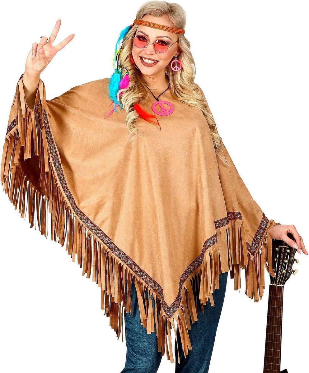 Widmann Indiaan Kostuum | Luxe Zandbruine Indianen Poncho Lonesome Cowboy | One Size | Carnaval kostuum | Verkleedkleding