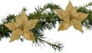 House of Seasons Kerstboom bloemen op clip - 2x stuks - goud - 18 cm - polyester fluweel - kerstornamenten