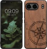 kwmobile telefoonhoesje geschikt voor OnePlus Nord 4 5G - Hoesje met bumper - hout - In donkerbruin Vintage Kompas design