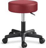 TRESKO® Rolkruk werkkruk kruk draaikruk visagiekruk praktijkkruk in hoogte verstelbaar met wielen, 360° draaibaar, 10 cm dik kussen en 8 kleurvarianten (wijnrood)