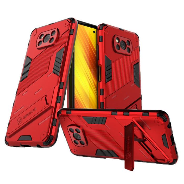 BIBERCAS BIBERCAS Xiaomi Mi 11 Hoesje met Kickstand - Shockproof Armor Case Cover TPU Rood
