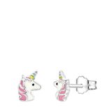 Lucardi Meisjes Oorknop met plating - Unicorn - Echt Zilver - Zilverkleurig