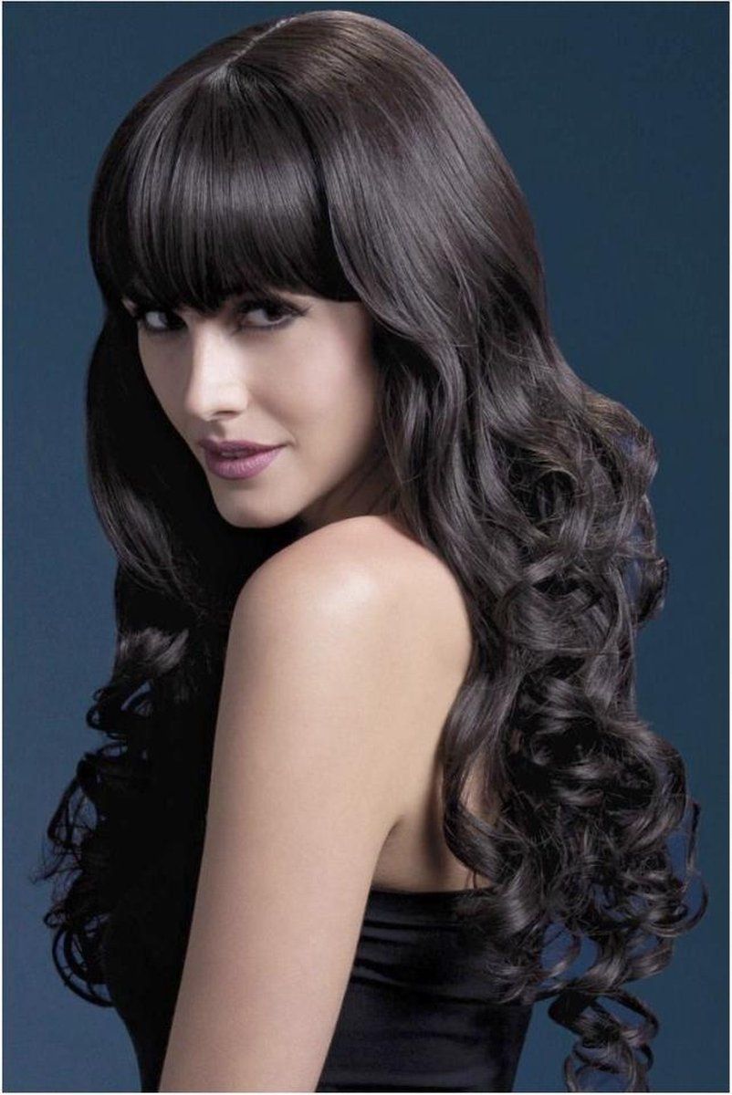 Fever London Isabelle Luxe Pruik - Donkerbruin - Krullen - Pony