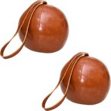 Merkloos Esschert Design Deurstopper leer - 2x - 16 x 14 cm - 1200 gram - bruin - Lederen bal
