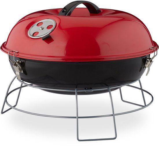 Relaxdays Kogelbarbecue - Houtskool - Rood - 33cm - Draagbaar