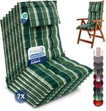 Beautissu Sun-HL - Set van 7 Premium Hoge Rugleuning Kussen met Hoofdkussen 120x50 cm UV-bestendig & 8cm Dik Kussen Tuinstoelkussen Antislip Bevestigingsbanden Stevige Stof Groen geblokt