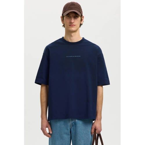Selected relaxed T-shirt met backprint - donkerblauw