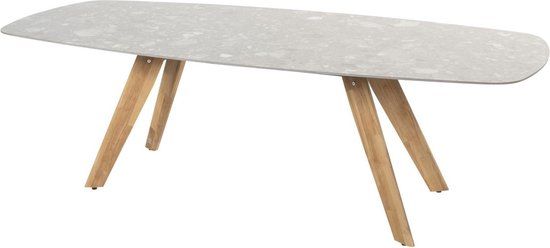 4 Seasons Outdoor Montana Tafelframe Teak Met Montana Tafelblad Ceramic Terrazzo