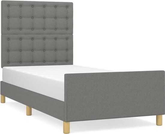 vidaXL Bedframe met Hoofdeinde Stof Donkergrijs 90x190 cm