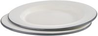 APS Set van 2 platte borden E-MAILLE- Ø 26 cm, H: 2 cm, geëmailleerd plaatstaal, kleur: crèmewit met grijze rand