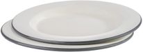 APS Set van 2 platte borden E-MAILLE- Ø 26 cm, H: 2 cm, geëmailleerd plaatstaal, kleur: crèmewit met grijze rand