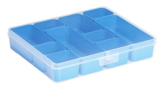 Sunware Q-line Assortimentsdoos - Incl. 10 uitneembare bakjes - transparant/blauw