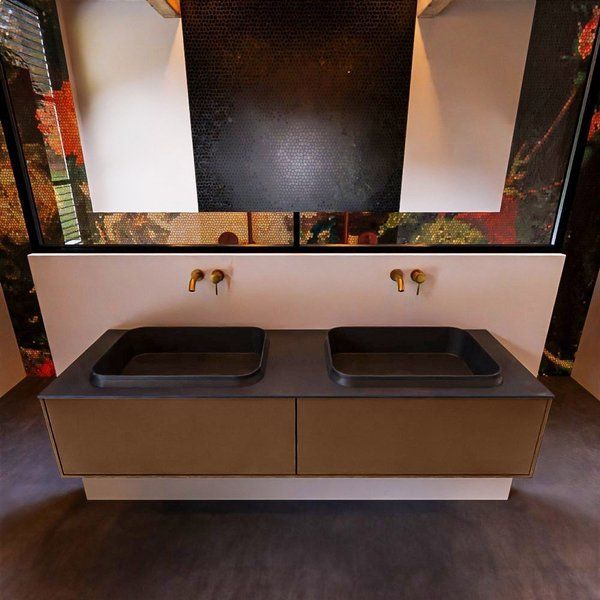 Mondiaz ERIN 150cm badmeubelset onderkast Rust met 2 lades Wastafel RIDGE dubbel Urban ERIN11079