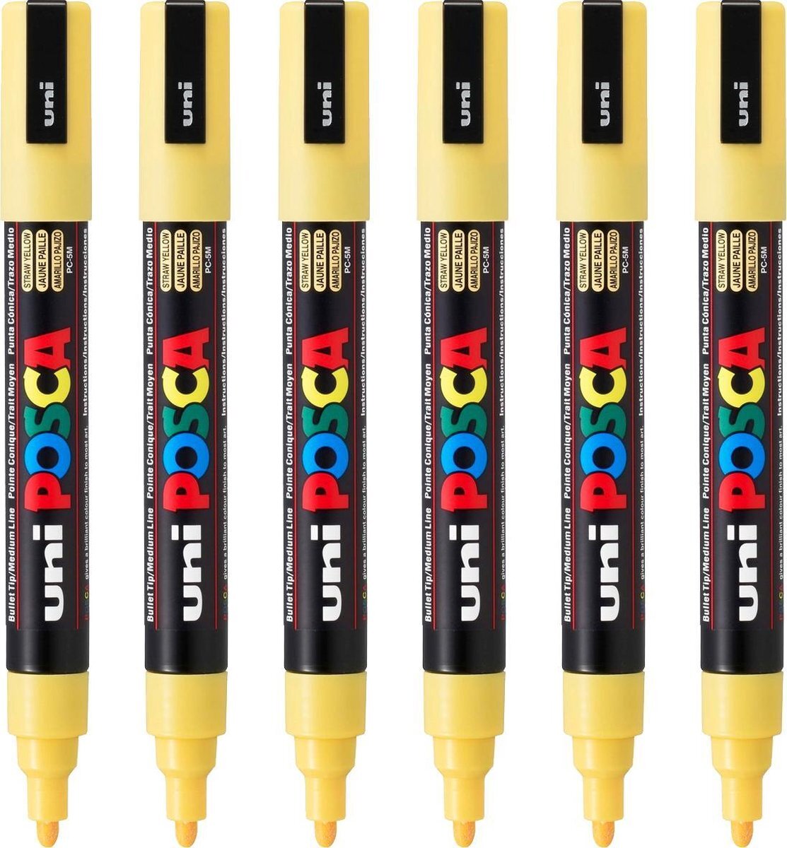 Posca Stiften PC-5M Medium Tip - verfstiften - Lichtgeel - 6 stuks