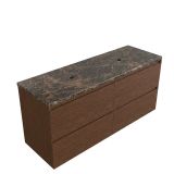 Saniclass Meuble de salle de bain - 140x45x63cm - Plateau en pierre naturelle Noche dark emperador - sans trou de robinetterie - 4 tiroirs - noyer mat pur (bois) SW1420794/SW1242393