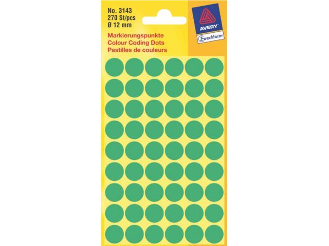 Avery Etiket 3143 rond 12mm groen 270stuks