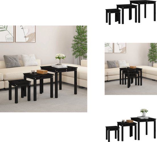 vidaXL Tafeltjesset - 3-delig - Massief Grenenhout - Zwart