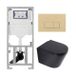 QeramiQ Dely Toiletset - 36.3x51.7cm - Diepspoel - Rimless - Geberit UP320 Inbouwreservoir - Softclose Toilet Zitting - 35mm - Bedieningsplaat Beige - Rechthoekige Knoppen - Mat Zwart