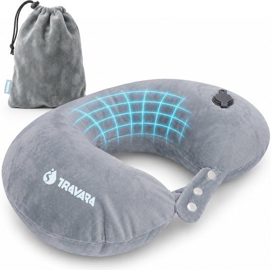 TRAVARA Nekkussen The Puffer - Opblaasbaar Reiskussen - Grijs