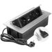 GTV – Inbouwstopcontact MULTISOFT aluminium met 2x stopcontact met aarding, USB A+C, RJ45, HDMI 2.0, intrekbaar met afdekking, 1,5 m kabel