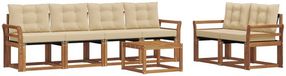 vidaXL - Salon d'angle - 6 places assises - Naturel et beige - Acacia bois