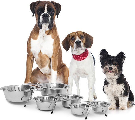 Relaxdays Voederstandaard Metaal Drinkbak Voederbak Pet Feeder Hondenbar - 2 x 0,47 Liter