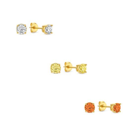 Silventi Zilveren Zirkonia Oorknoppen Set - 925 Zilver - Multi-Color - Earparty