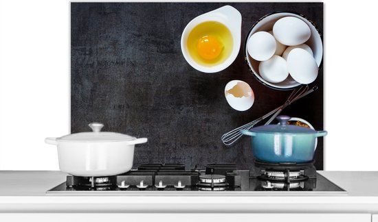KitchenYeah Spatscherm keuken 80x55 cm - Kookplaat achterwand Eieren - Bruine suiker - Koken - Muurbeschermer - Spatwand fornuis - Hoogwaardig aluminium