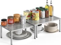Sans marque Organiseur de cuisine - Étagère de rangement pour placard - Rangement de cuisine - Empilable Flexible - 227 x 32 x 15 cm - Argent