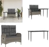 vidaXL 2-delige Tuinset met kussens poly rattan grijs