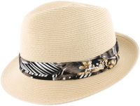 Herman Chapeau petit bord relevé à l'arrière en paille papier cousue unie avec bandeau plissé imprimé exotic