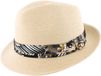 Herman Chapeau petit bord relevé à l'arrière en paille papier cousue unie avec bandeau plissé imprimé exotic