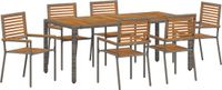 vidaXL Tuin Eettafel Set 7-delig Grijs en Bruin Poly Rattan