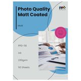 PPD A4 x 50 vel PREMIUM Inkjet 230g Speciaal Papier in Fotokwaliteit, Mat gecoat voor contrastrijke afdrukken met hoge resolutie PPD-110-50