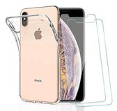ICOVERI Beschermhoes van transparante gel, schokbestendig, compatibel met iPhone XS Max, flexibele TPU + 2 displaybeschermfolies van gehard glas, 9H bescherming