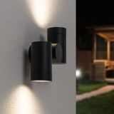 HOFTRONIC Silva Wandlamp - 2 Spots - Zwart - IP65 - 8W - 4000K Neutraal Wit - GU10 - Kantelbaar