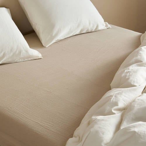 NOUS Living mousseline hoeslaken - zand