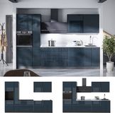 Vicco Complete keukeneenheid Fame-Line, Donkerblauw hoogglans/Antraciet, 310 cm, WB Marmer